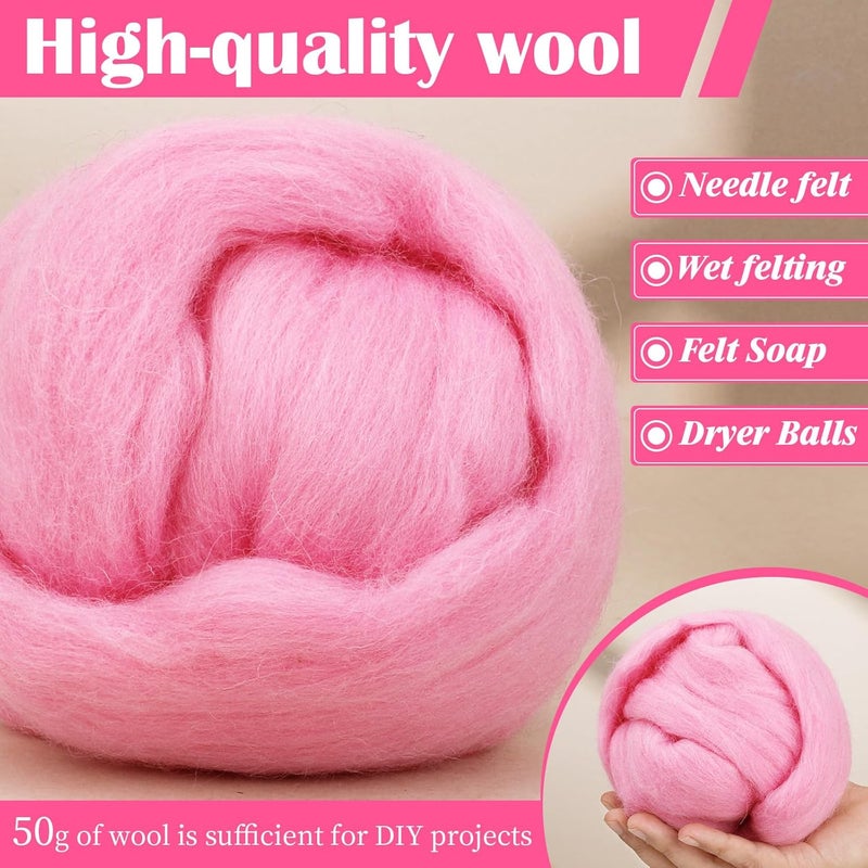 Mayboos Wool Roving Yarn, 1.76oz Colored Natural Wool Roving,Wool Felting Supplies Pure Wool Chunky Yarn for Wet Felting handcrafts and Spinning (Baby Pink) - Image 5